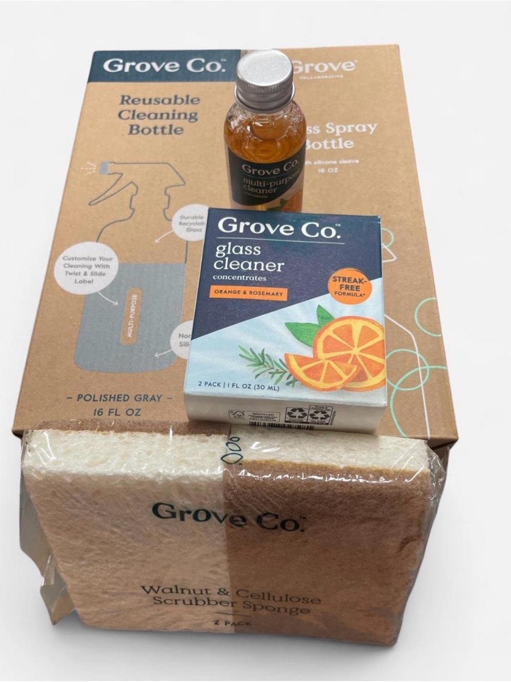 Grove Co. Orange & Rosemary Glass Cleaner Kit — Polished Gray